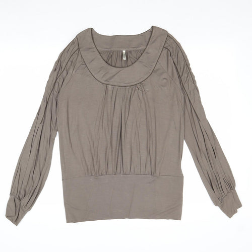 Part Two Womens Grey Viscose Basic Blouse Size L Scoop Neck