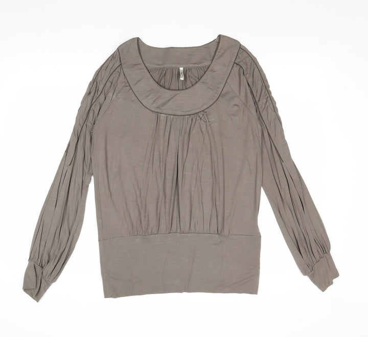 Part Two Womens Grey Viscose Basic Blouse Size L Scoop Neck