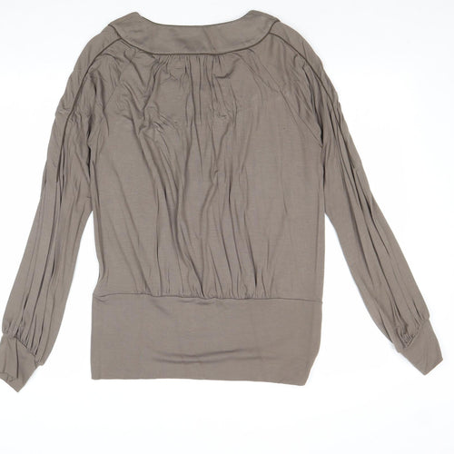 Part Two Womens Grey Viscose Basic Blouse Size L Scoop Neck