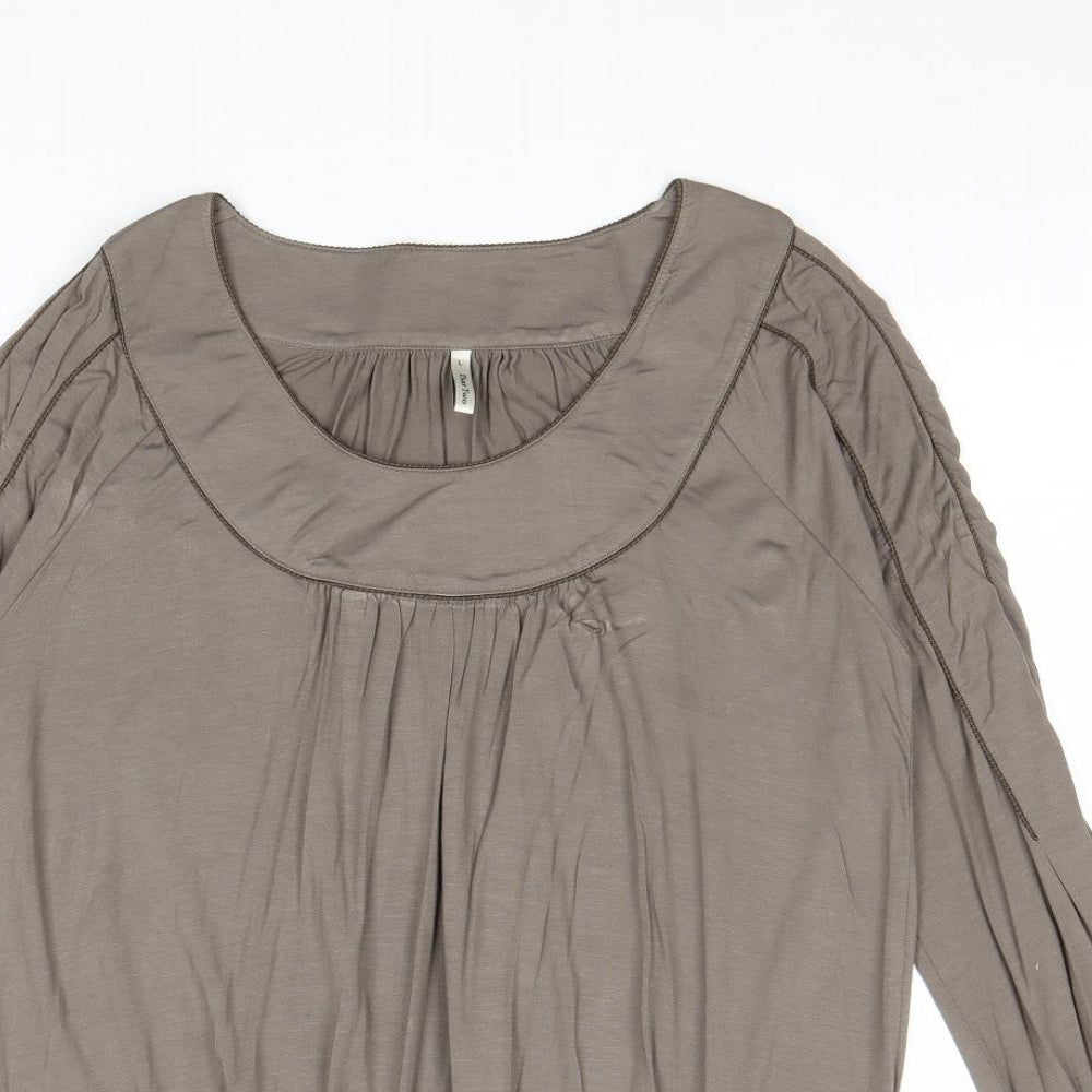 Part Two Womens Grey Viscose Basic Blouse Size L Scoop Neck