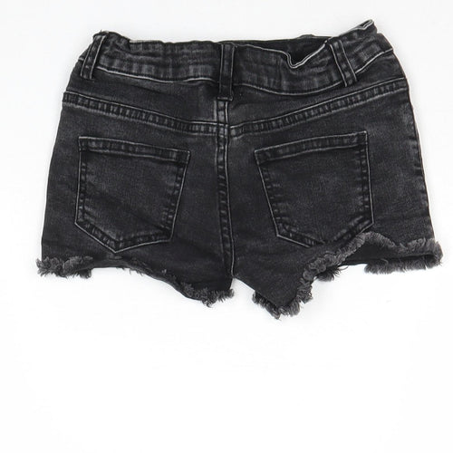 Denim & Co. Girls Black Cotton Hot Pants Shorts Size 7-8 Years Regular Zip