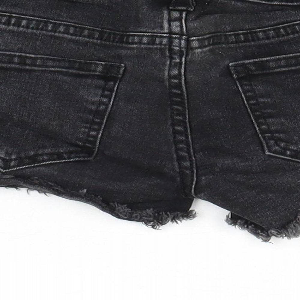 Denim & Co. Girls Black Cotton Hot Pants Shorts Size 7-8 Years Regular Zip