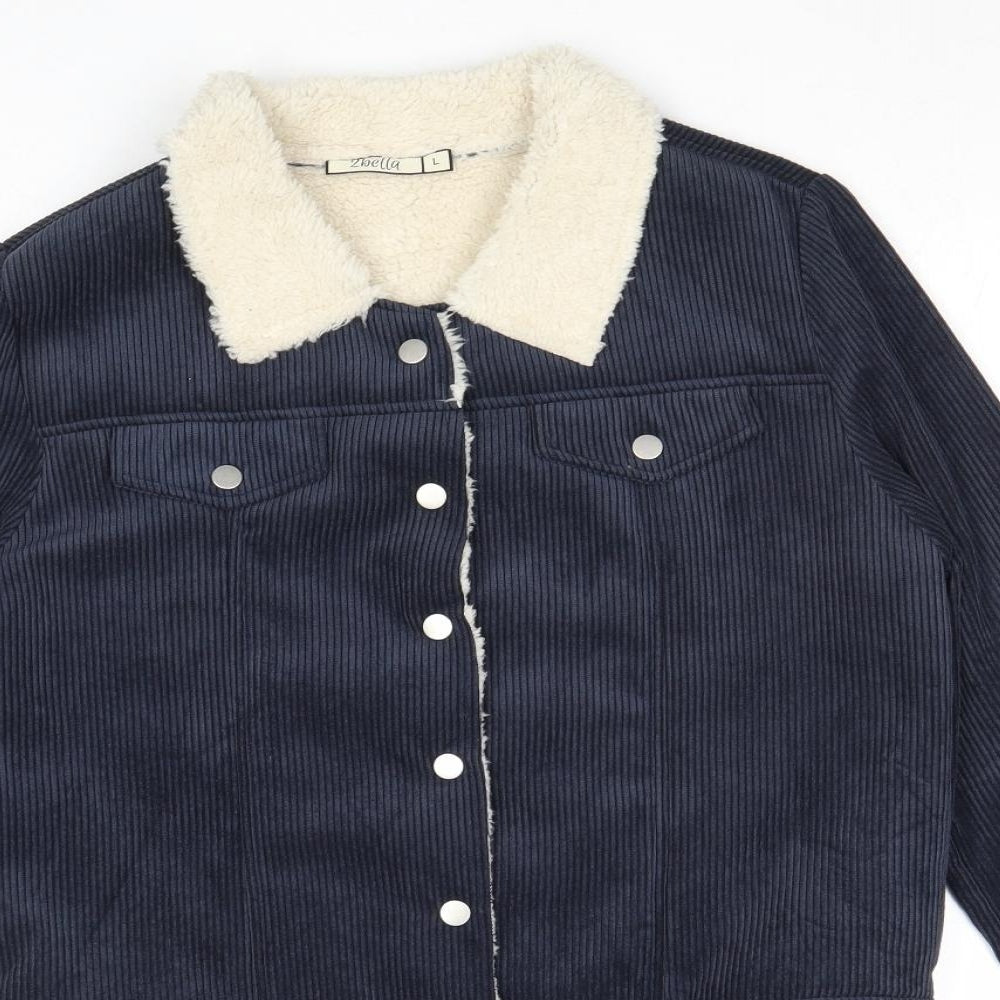 2bella Womens Blue Jacket Size L Snap - Fluffy Lining
