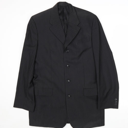 Preworn Mens Black Striped Wool Jacket Suit Jacket Size 40 Regular