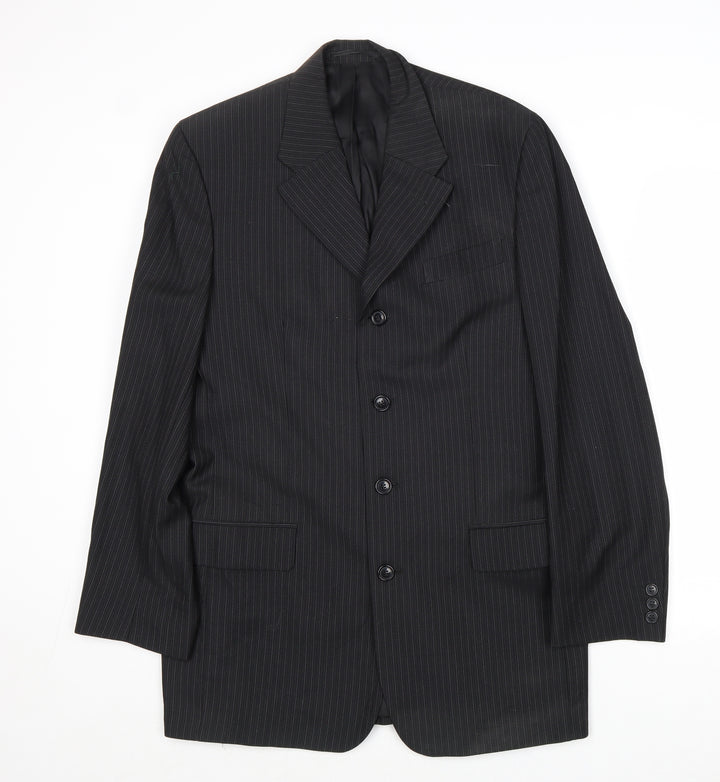 Preworn Mens Black Striped Wool Jacket Suit Jacket Size 40 Regular