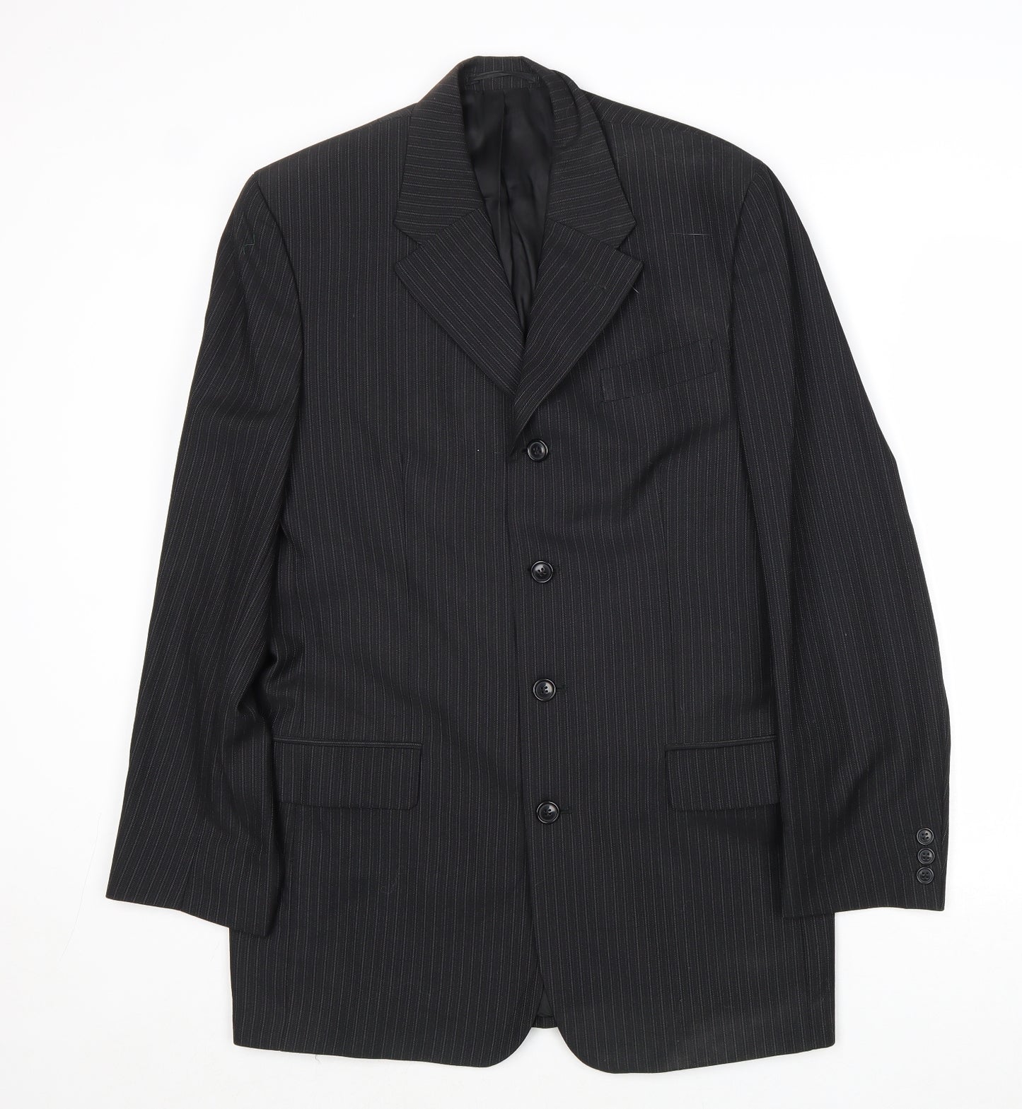 Preworn Mens Black Striped Wool Jacket Suit Jacket Size 40 Regular