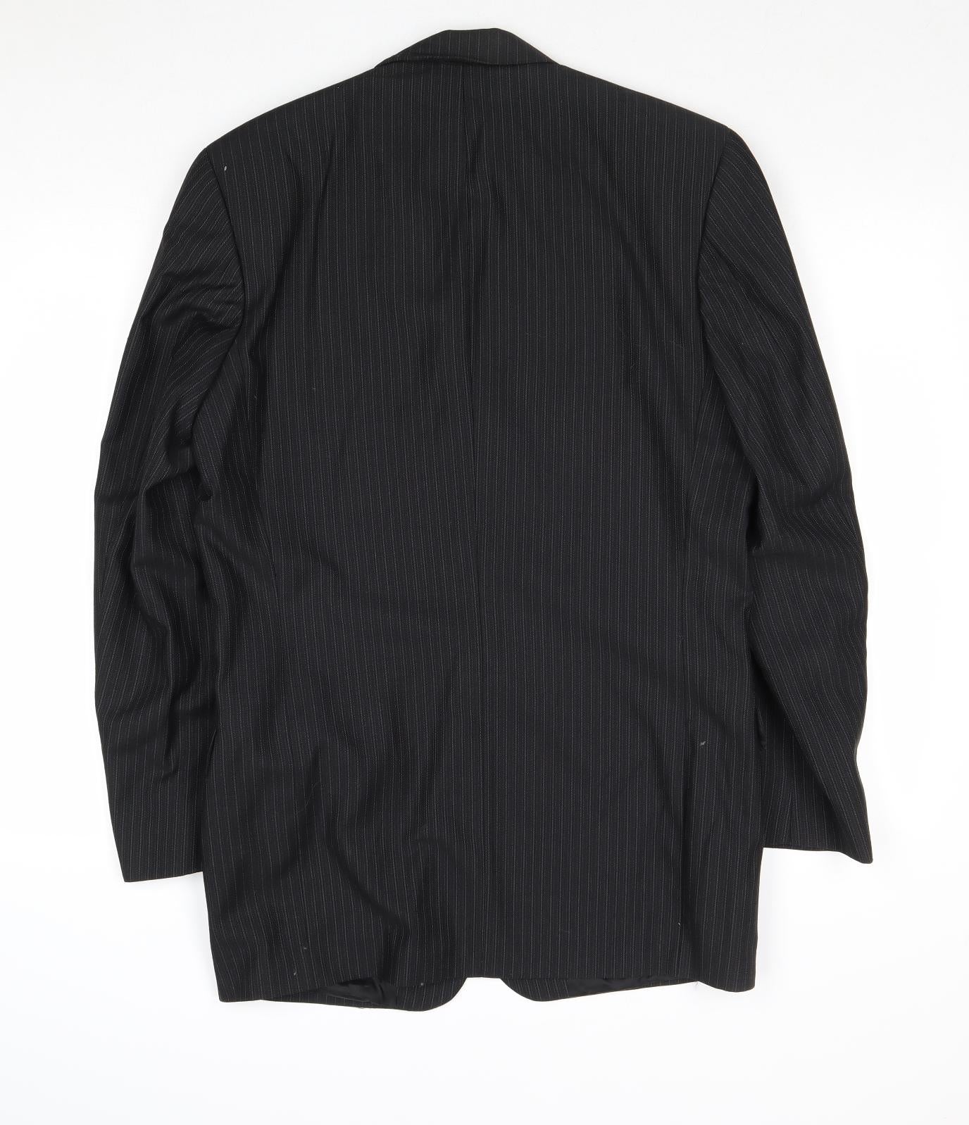 Preworn Mens Black Striped Wool Jacket Suit Jacket Size 40 Regular