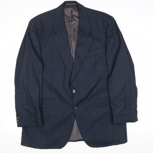 Preworn Mens Blue Striped Wool Jacket Suit Jacket Size 44 Regular