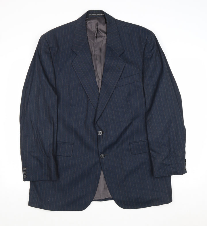 Preworn Mens Blue Striped Wool Jacket Suit Jacket Size 44 Regular