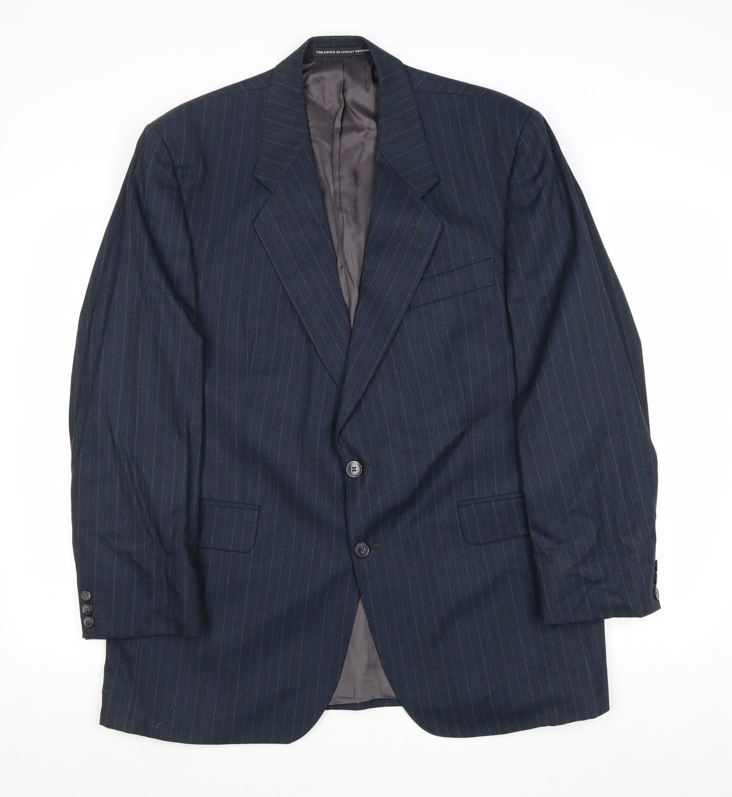 Preworn Mens Blue Striped Wool Jacket Suit Jacket Size 44 Regular