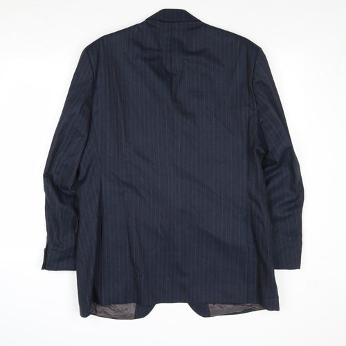 Preworn Mens Blue Striped Wool Jacket Suit Jacket Size 44 Regular
