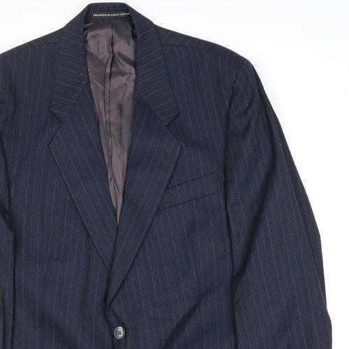 Preworn Mens Blue Striped Wool Jacket Suit Jacket Size 44 Regular