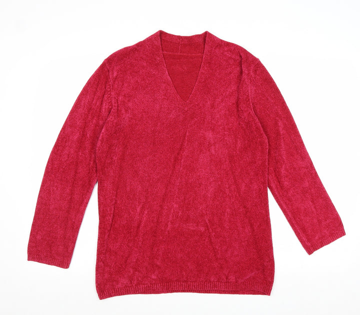 Marks and Spencer Womens Pink V-Neck Viscose Pullover Jumper Size 10