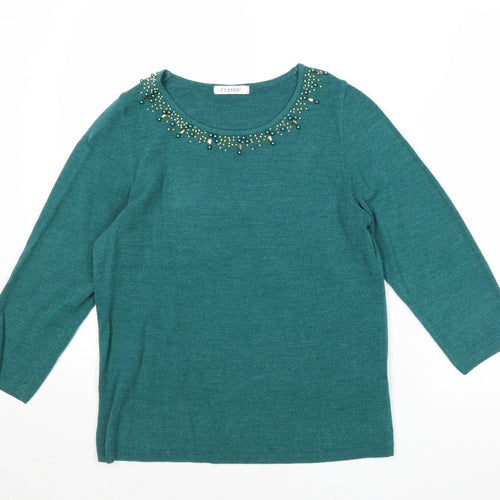 Marks and Spencer Womens Green Round Neck Acrylic Pullover Jumper Size 10