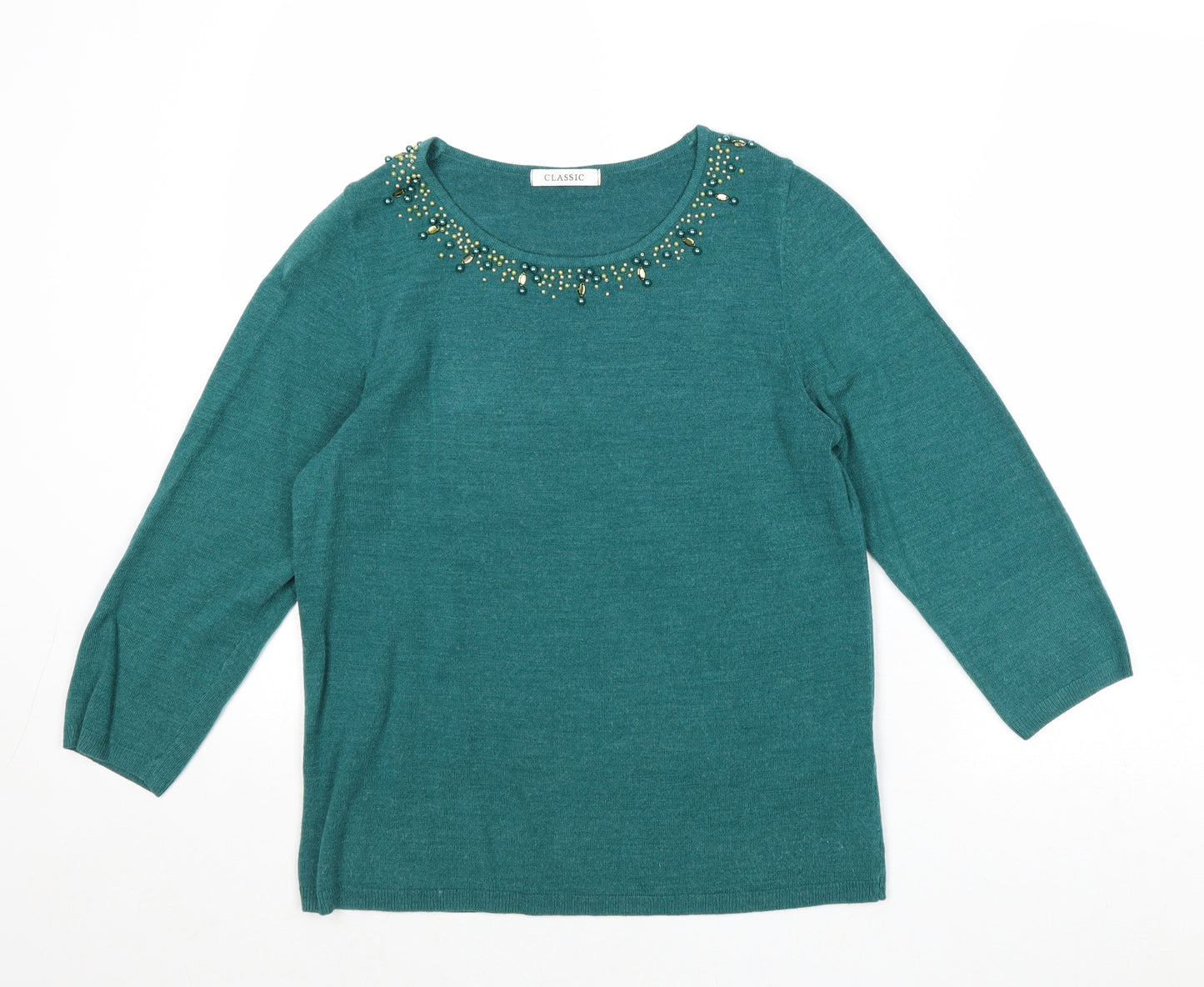 Marks and Spencer Womens Green Round Neck Acrylic Pullover Jumper Size 10