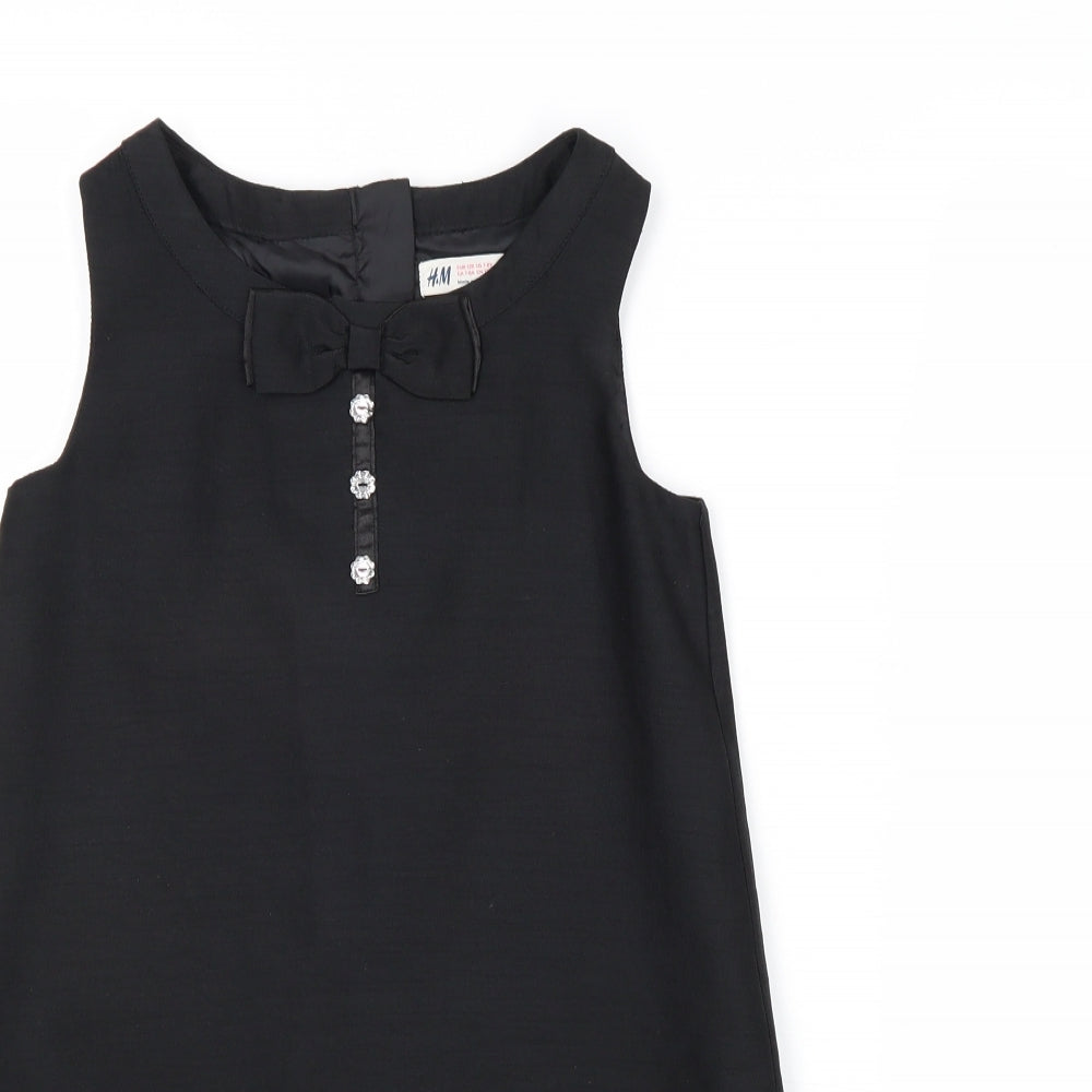 H&M Girls Black Polyester A-Line Size 8 Years Round Neck Snap