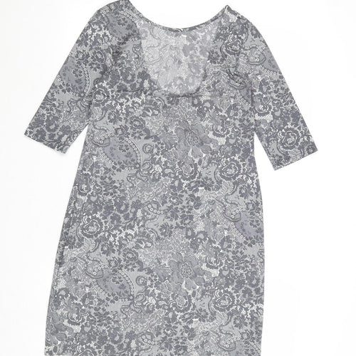 Dorothy Perkins Womens Grey Floral Polyester A-Line Size 10 Round Neck Pullover