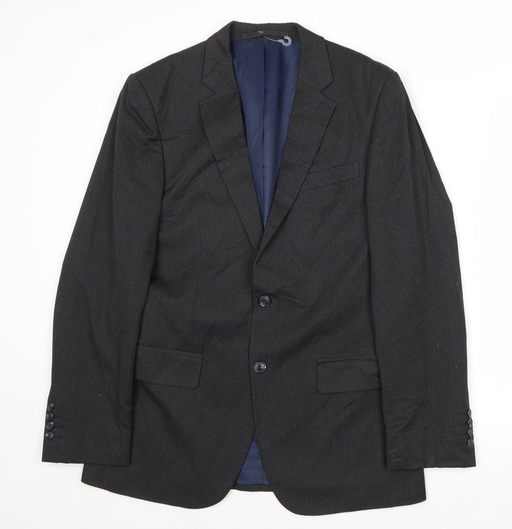 Marks and Spencer Mens Grey Striped Polyester Jacket Suit Jacket Size 38 Regular