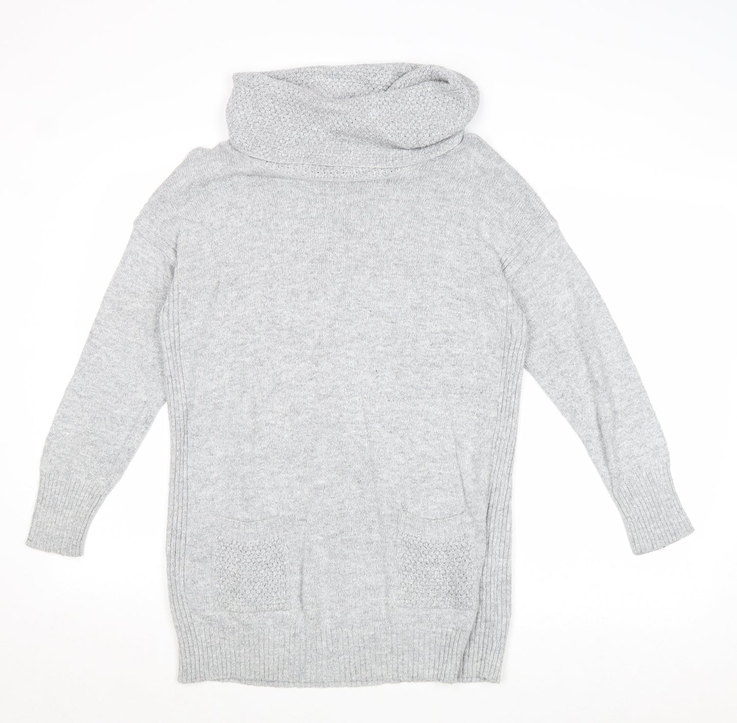 M&Co Womens Grey Roll Neck Cotton Pullover Jumper Size 14