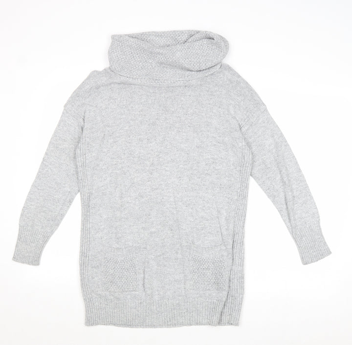 M&Co Womens Grey Roll Neck Cotton Pullover Jumper Size 14