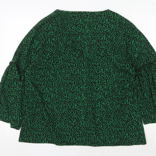 River Island Womens Green Animal Print Polyester Basic Blouse Size 10 V-Neck