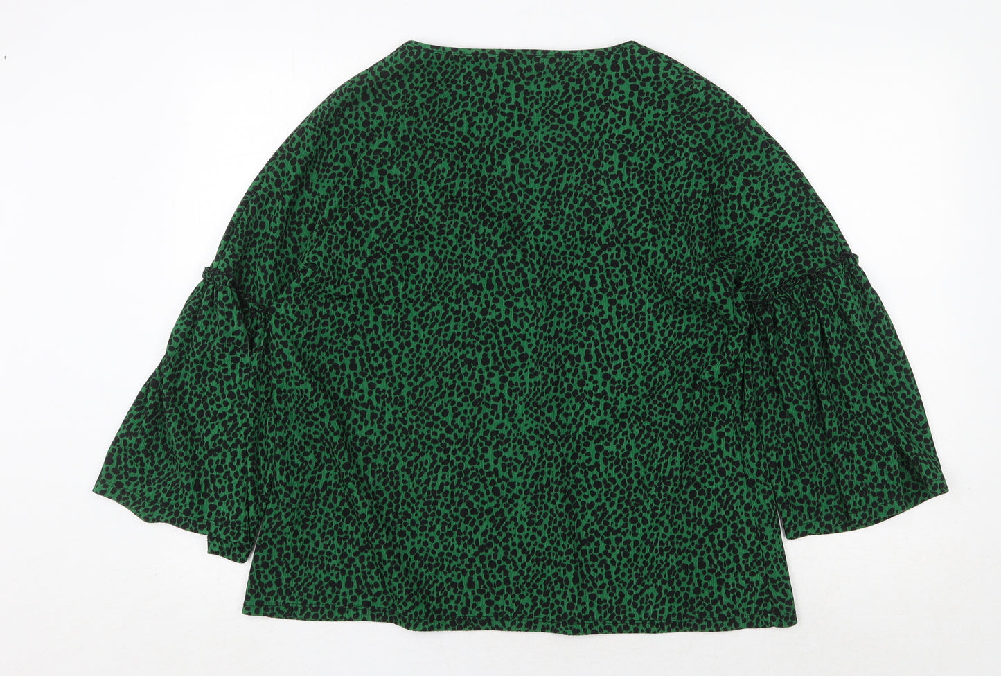 River Island Womens Green Animal Print Polyester Basic Blouse Size 10 V-Neck