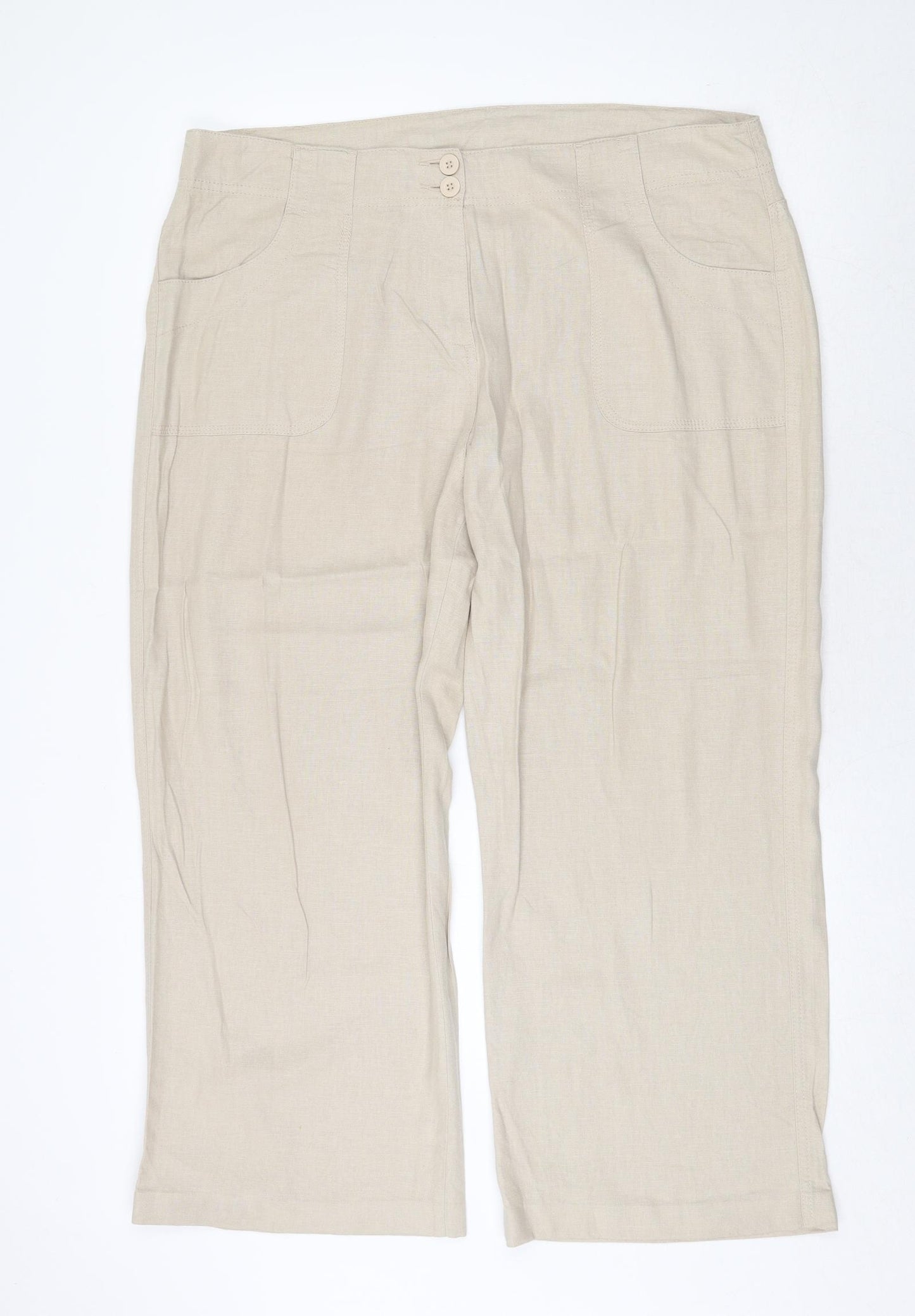 Marks and Spencer Womens Beige Linen Trousers Size 18 Regular Zip