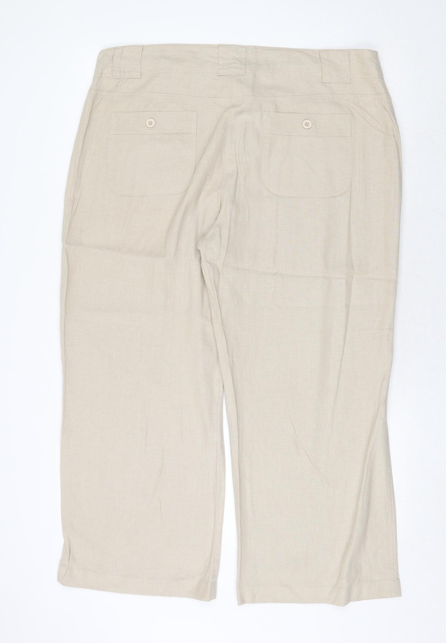 Marks and Spencer Womens Beige Linen Trousers Size 18 Regular Zip