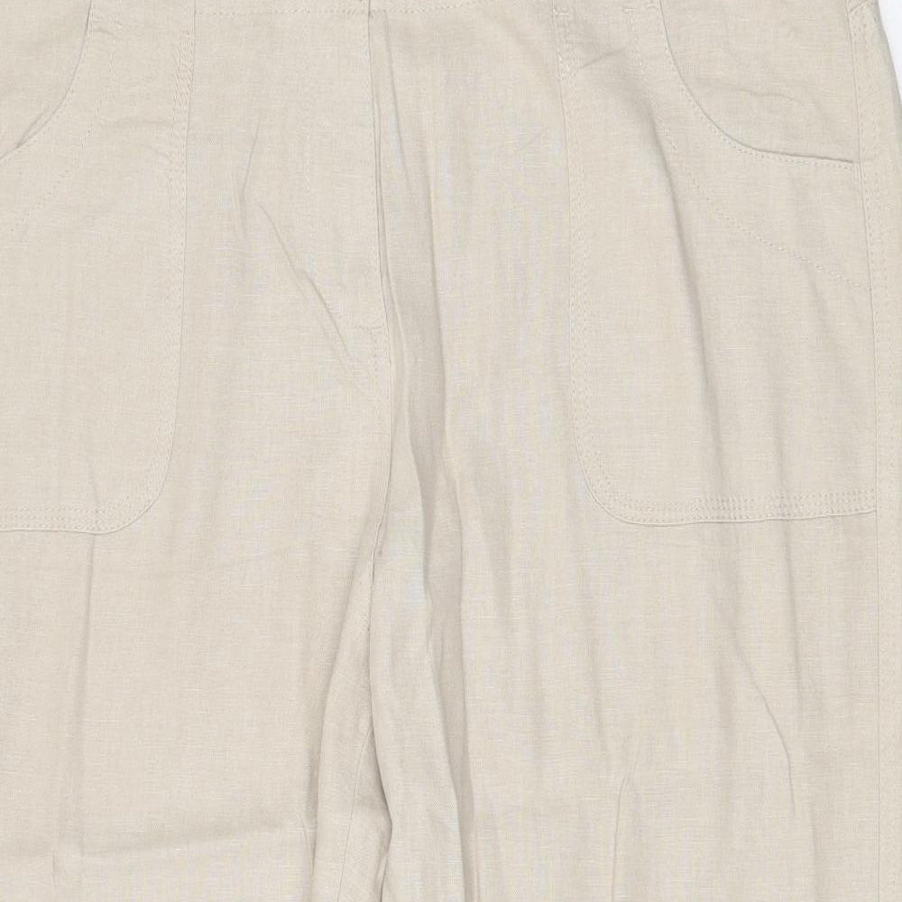 Marks and Spencer Womens Beige Linen Trousers Size 18 Regular Zip
