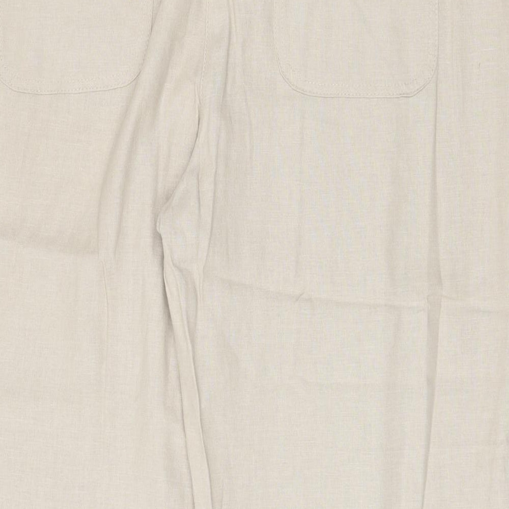 Marks and Spencer Womens Beige Linen Trousers Size 18 Regular Zip
