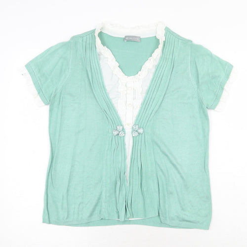 Per Una Womens Green Round Neck 100% Cotton Pullover Jumper Size 14