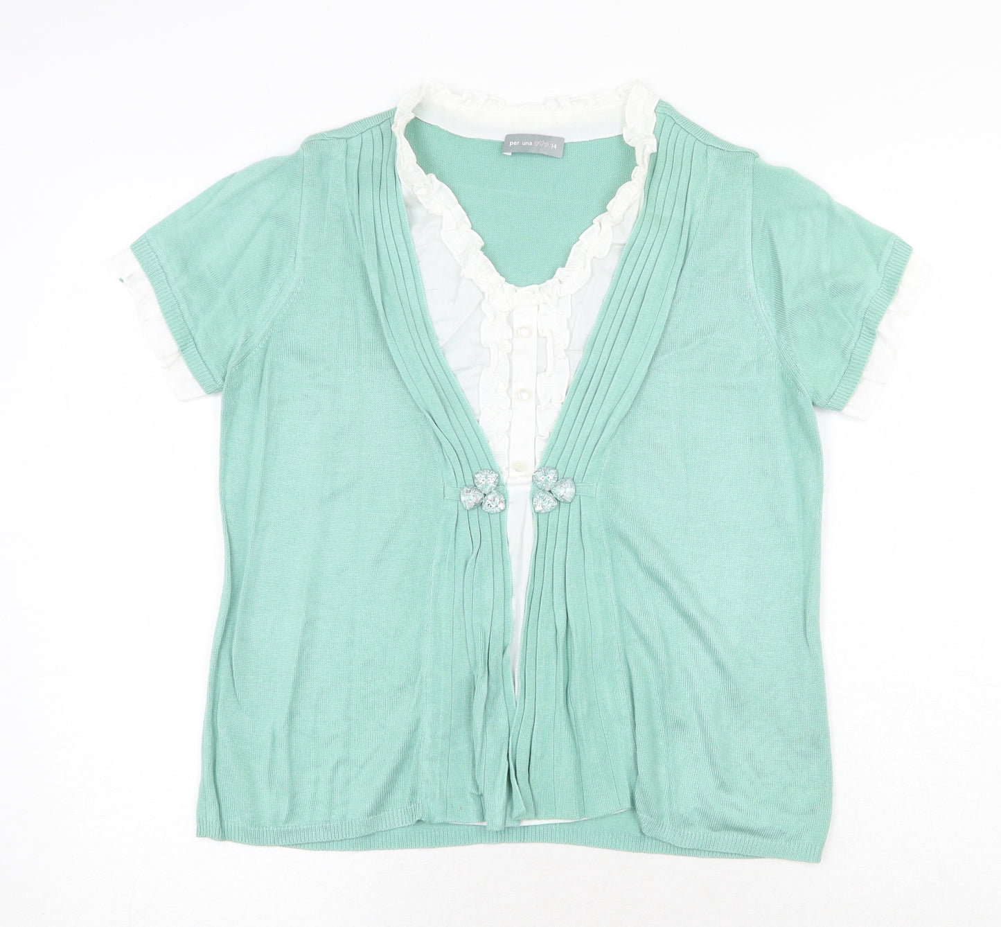 Per Una Womens Green Round Neck 100% Cotton Pullover Jumper Size 14