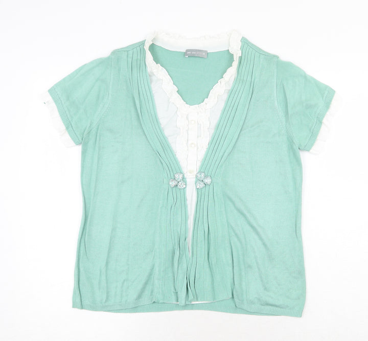 Per Una Womens Green Round Neck 100% Cotton Pullover Jumper Size 14