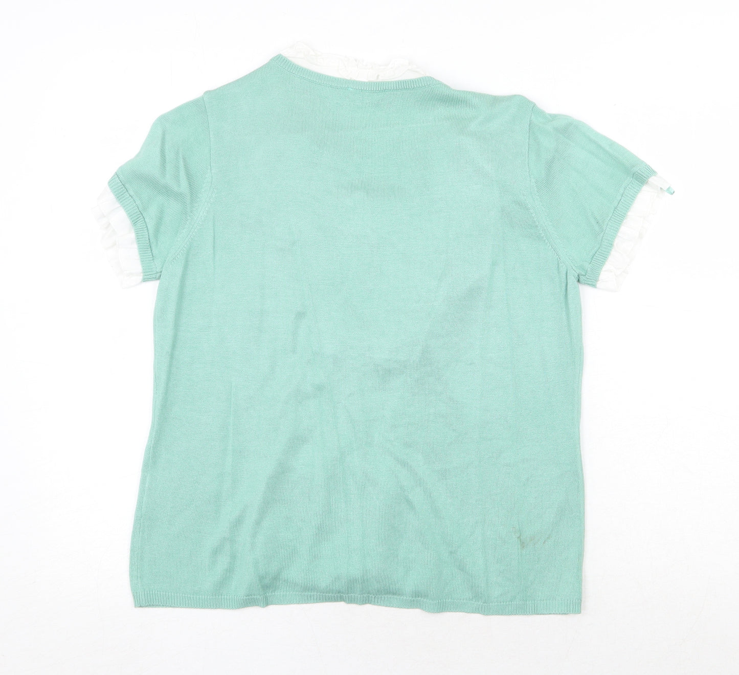 Per Una Womens Green Round Neck 100% Cotton Pullover Jumper Size 14