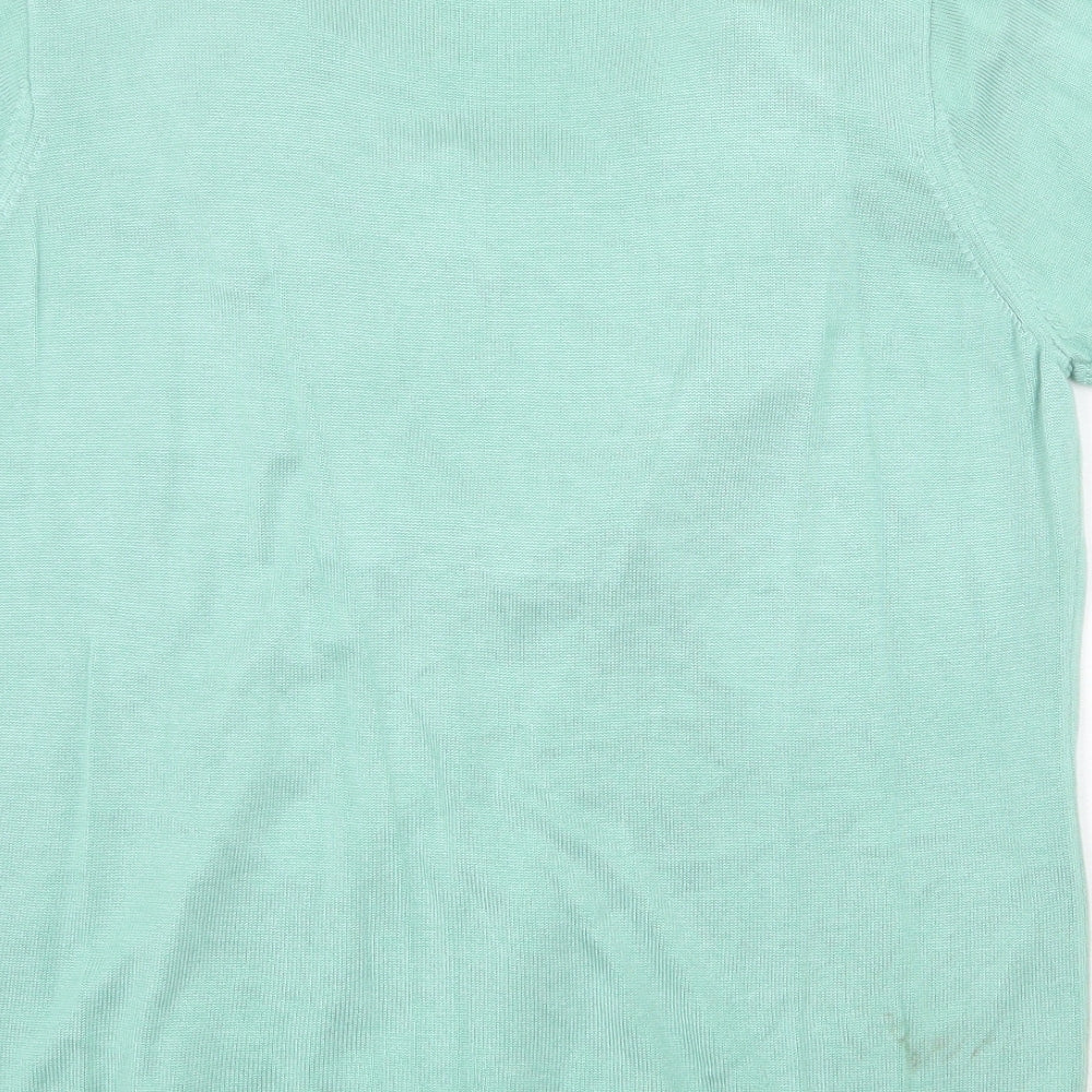 Per Una Womens Green Round Neck 100% Cotton Pullover Jumper Size 14