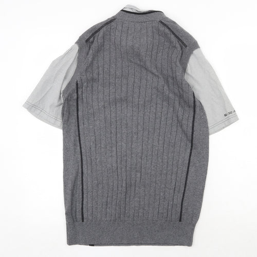 NEXT Mens Grey Collared Cotton Pullover Jumper Size S Short Sleeve