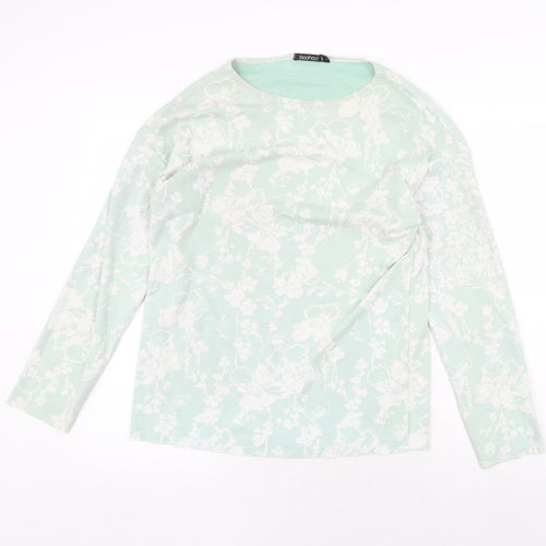 Boohoo Womens Green Round Neck Floral Viscose Pullover Jumper Size S