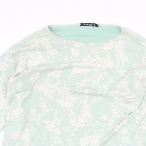 Boohoo Womens Green Round Neck Floral Viscose Pullover Jumper Size S