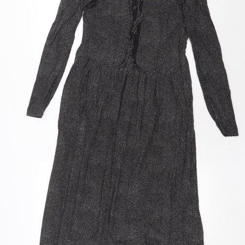 H&M Womens Black Geometric Viscose Trapeze & Swing Size 6 Round Neck Button