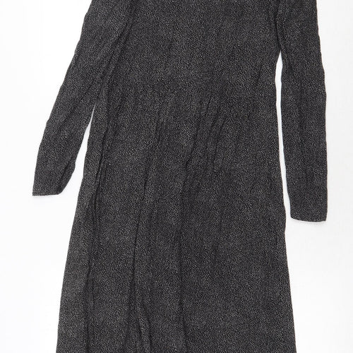 H&M Womens Black Geometric Viscose Trapeze & Swing Size 6 Round Neck Button