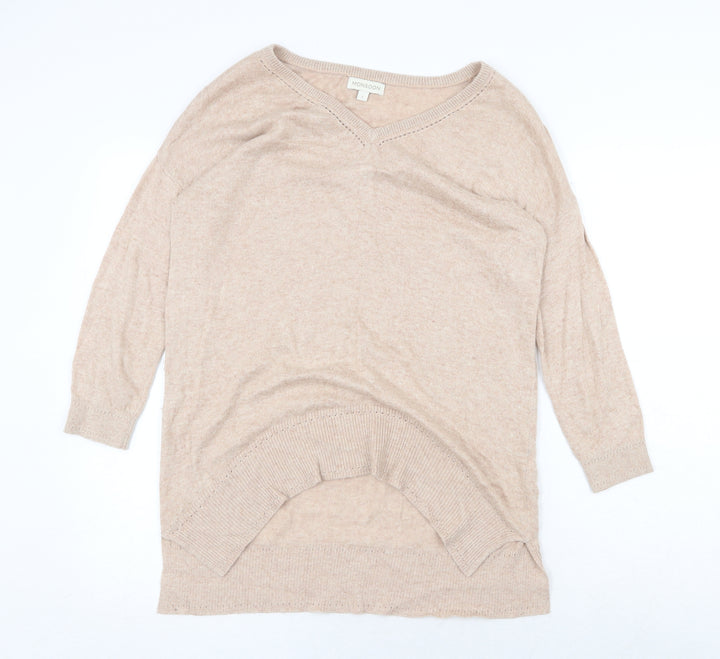 Monsoon Womens Beige V-Neck Viscose Pullover Jumper Size S
