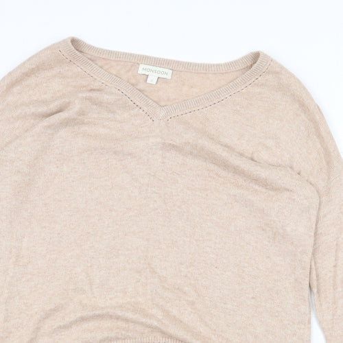 Monsoon Womens Beige V-Neck Viscose Pullover Jumper Size S