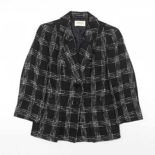 Precis Petite Womens Black Plaid Jacket Blazer Size 6 Button