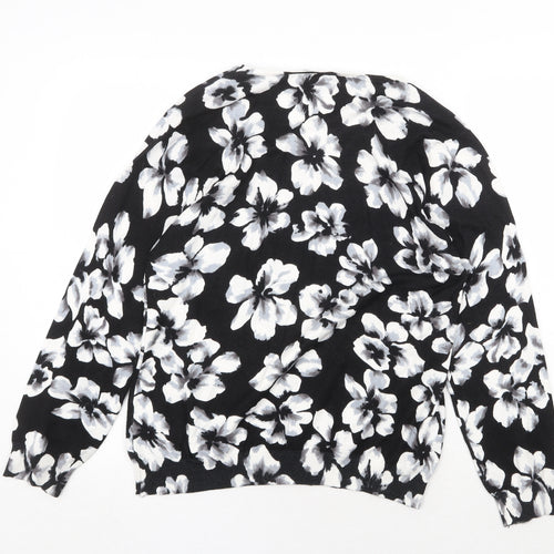 Autonomy Womens Black Round Neck Floral Viscose Pullover Jumper Size L