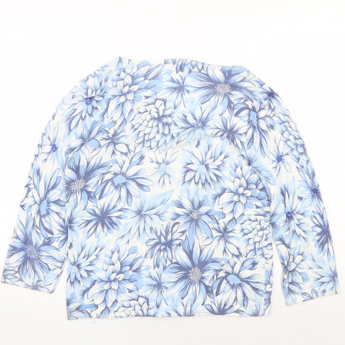 Kaliko Womens Blue V-Neck Floral Viscose Pullover Jumper Size 14