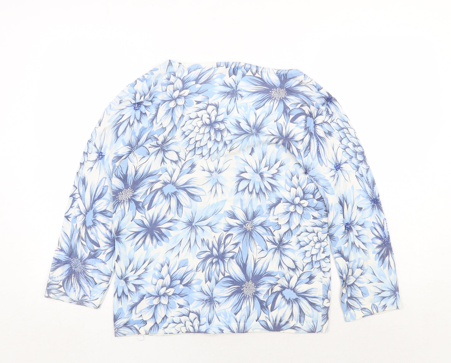 Kaliko Womens Blue V-Neck Floral Viscose Pullover Jumper Size 14