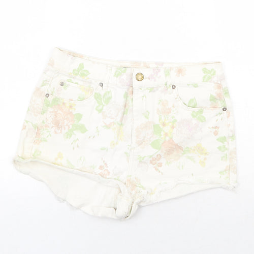 GRG Denim Womens Multicoloured Floral Cotton Hot Pants Shorts Size 30 in Regular Zip