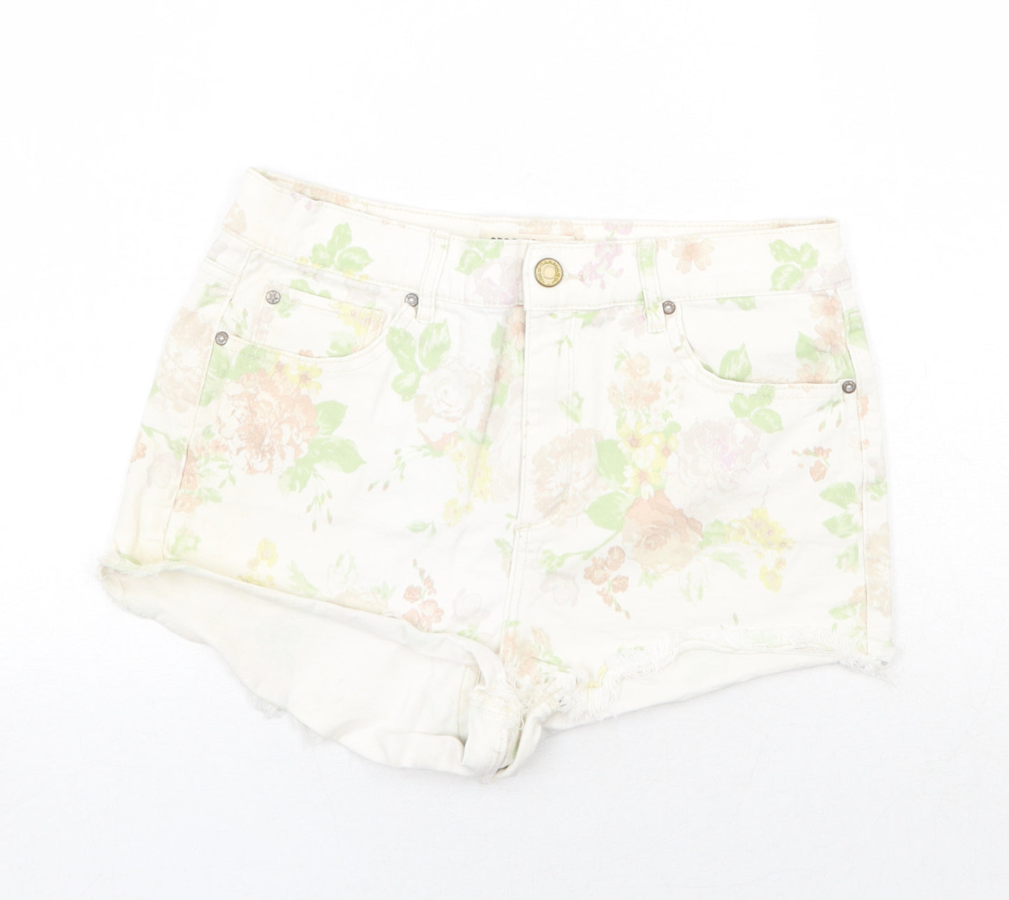 GRG Denim Womens Multicoloured Floral Cotton Hot Pants Shorts Size 30 in Regular Zip