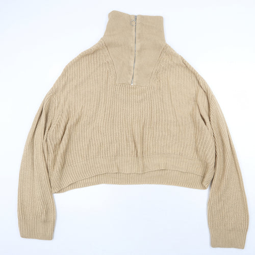 New Look Womens Beige High Neck Acrylic Pullover Jumper Size L