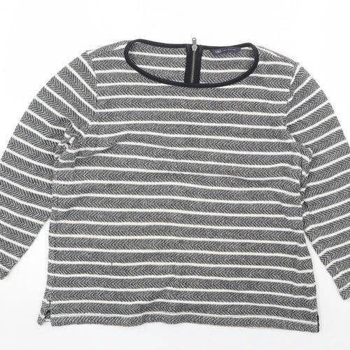 Marks and Spencer Womens Grey Striped Cotton Basic Blouse Size 12 Round Neck